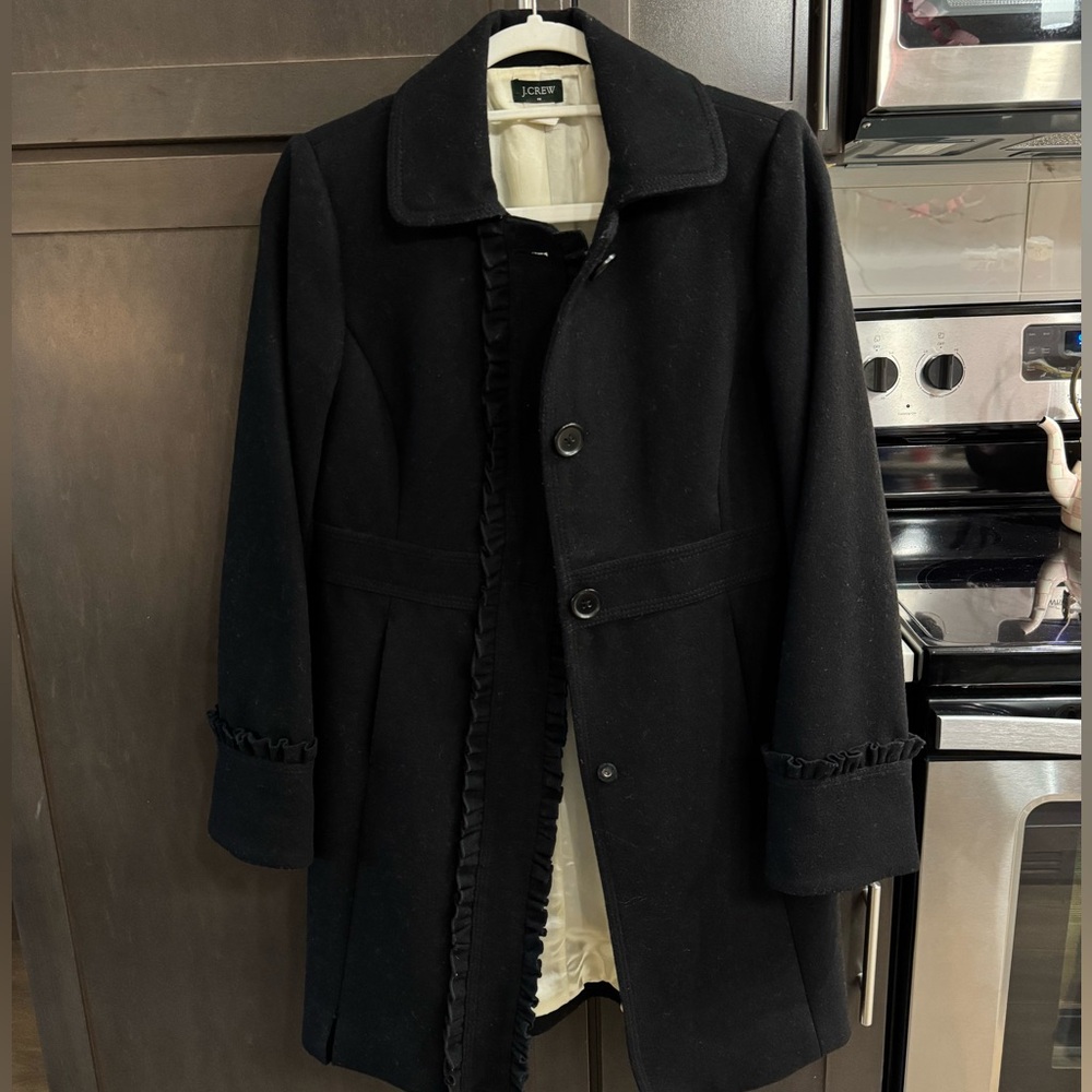 J.Crew Classic Black 100% Wool Coat Size 6